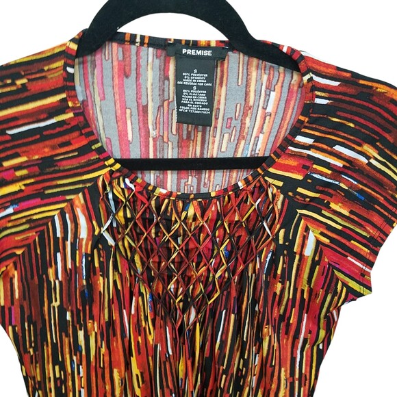 Premise Womens Sz S Multicolor Geometric Cap Sleeve Blouse - Picture 9 of 10